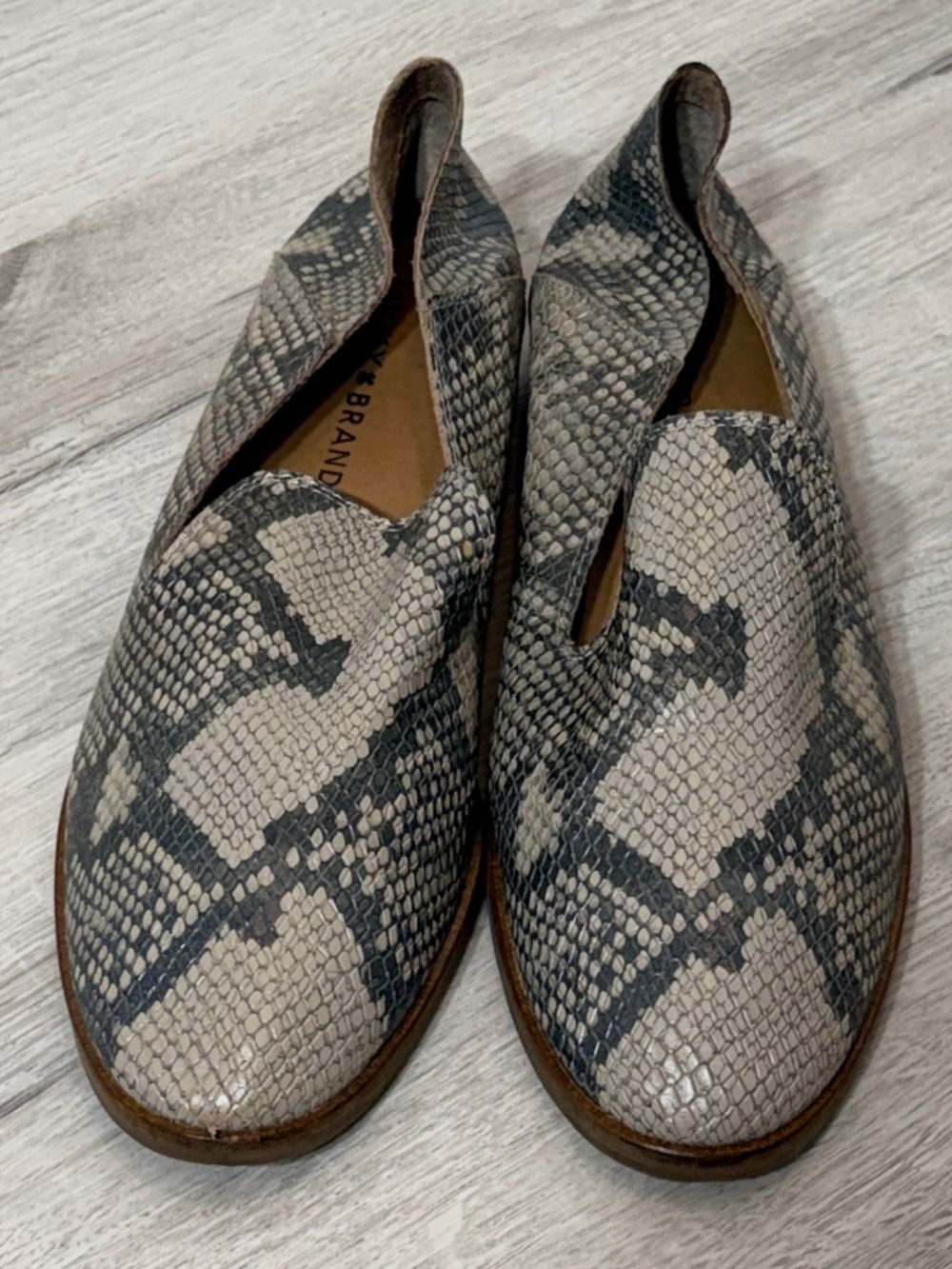 EUC Women's Lucky Brand Loafer Style Shoes Snake Skin Pattern Size 9M
